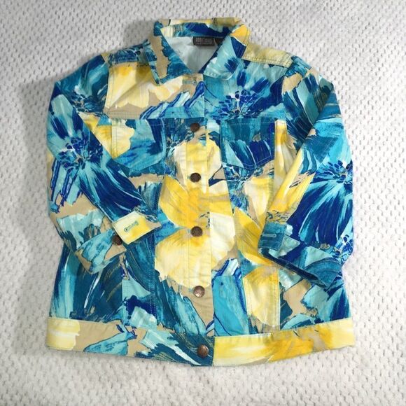 Additions by Chico’s Jacket, Blue and Yellow, Abstract, Size 1 - Picture 1 of 7